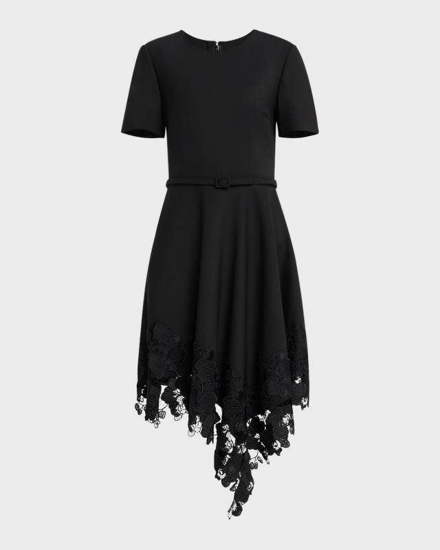 Orchid Guipure Asymmetric Hem Wool Dress